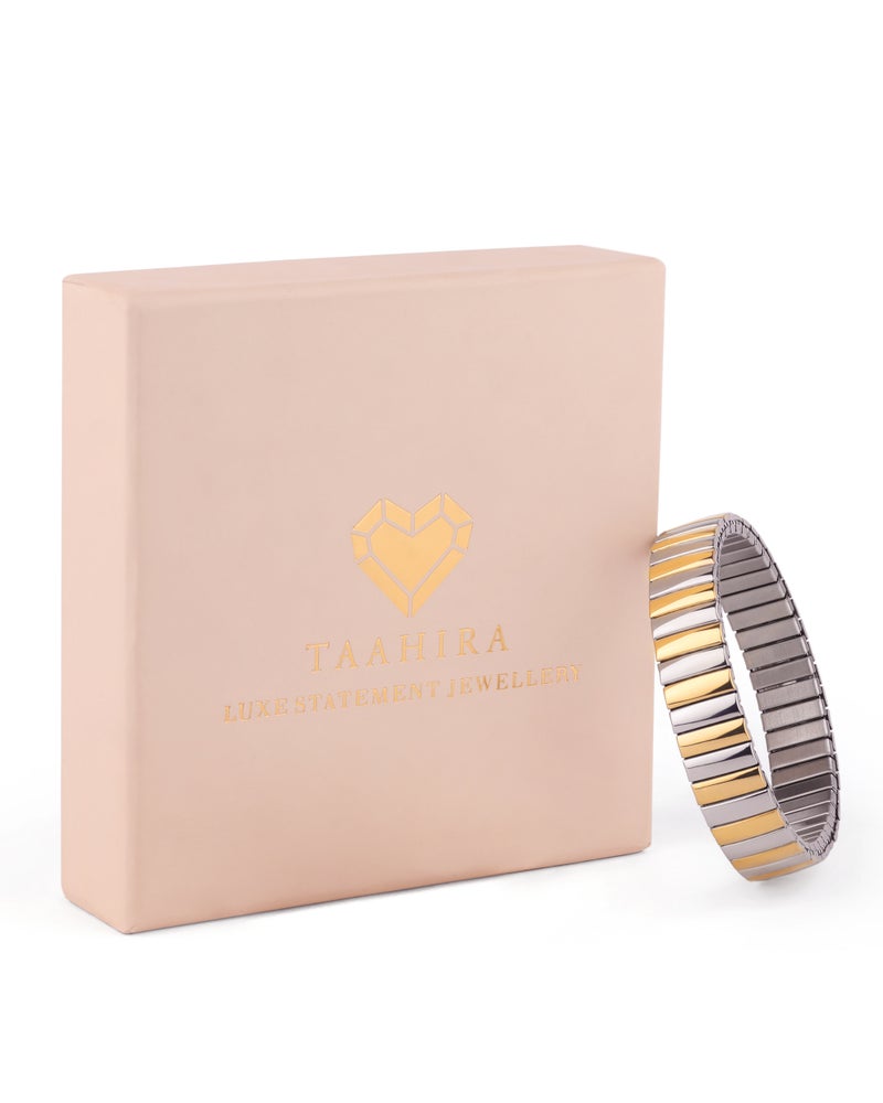 TAAHIRA Elastic Silver & Gold Band Bracelet - Image 3
